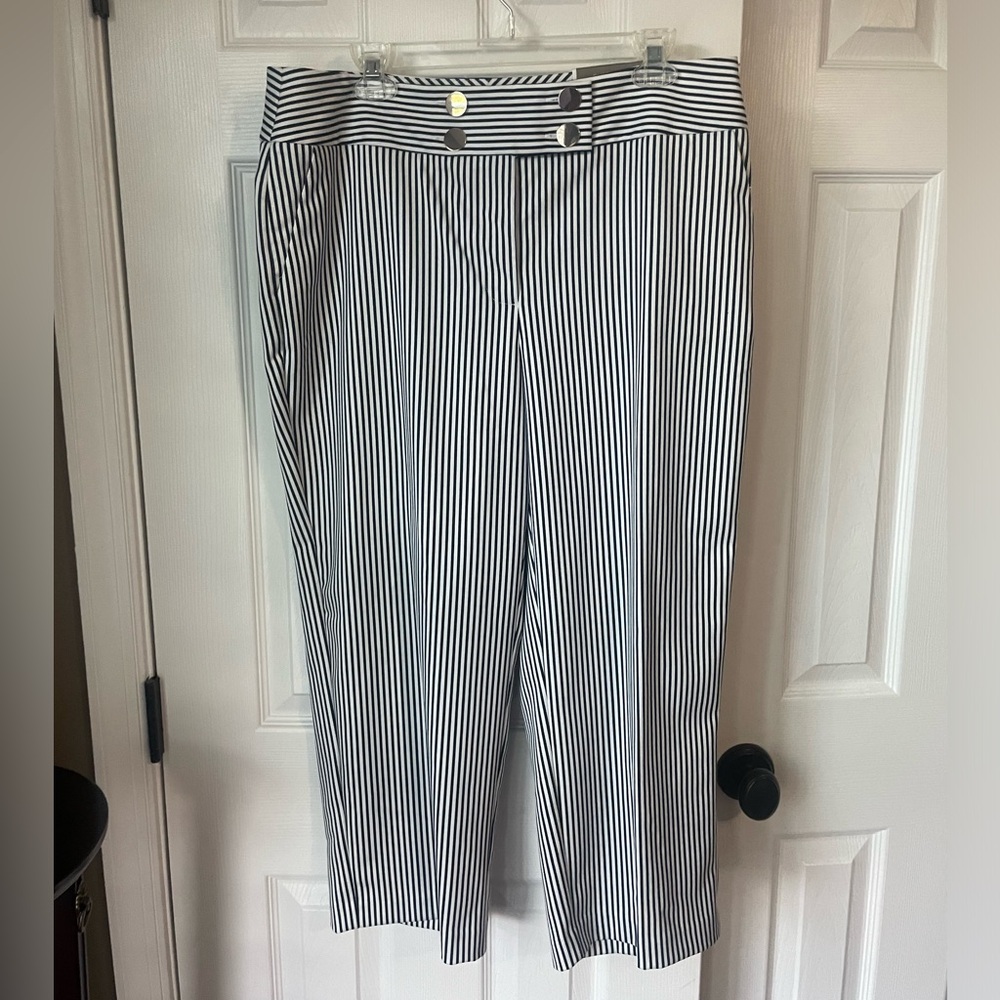 New Chico’s Blue & White Striped Crop Pants. Chico’s Size 2 (=Size 12) NWT!